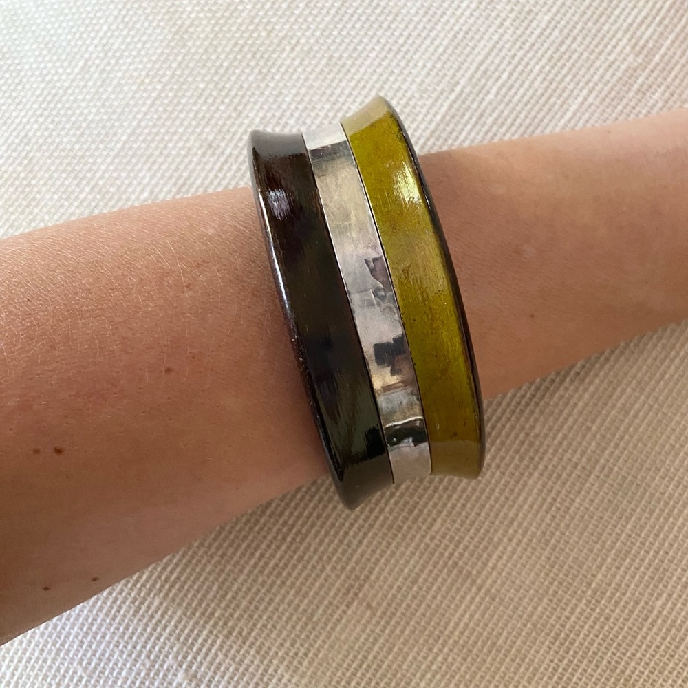 Wooden bangle with sterling silver accents
